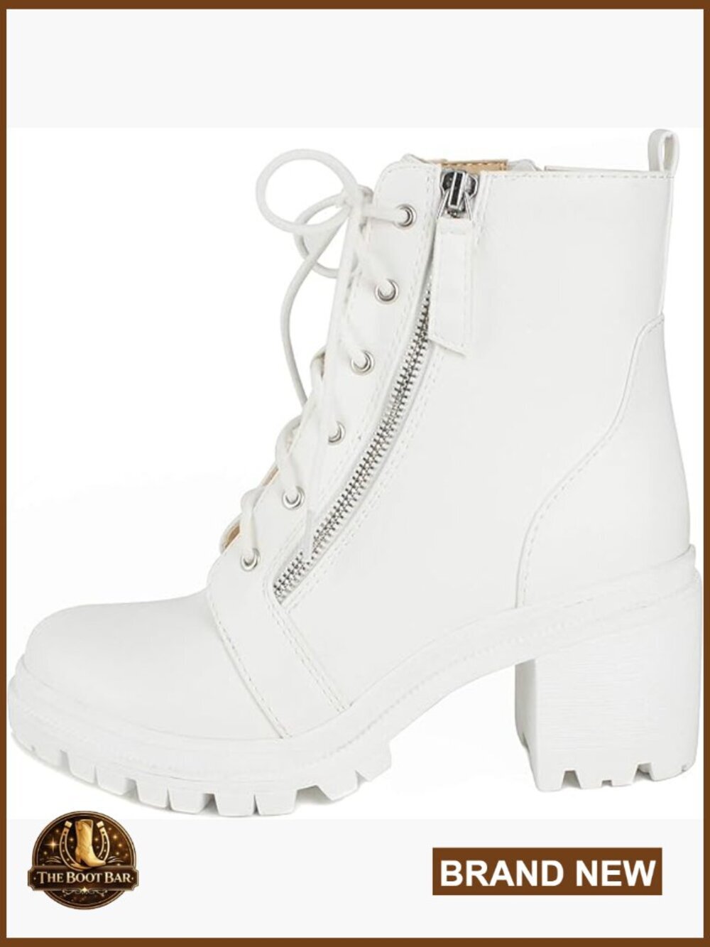 Faux Leather Lace Up Chunky Heel Ankle Booties Side Zip